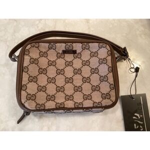 Gucci GG Canvas Brown‎ Leather Trim Mini Shoulder Bag Purse